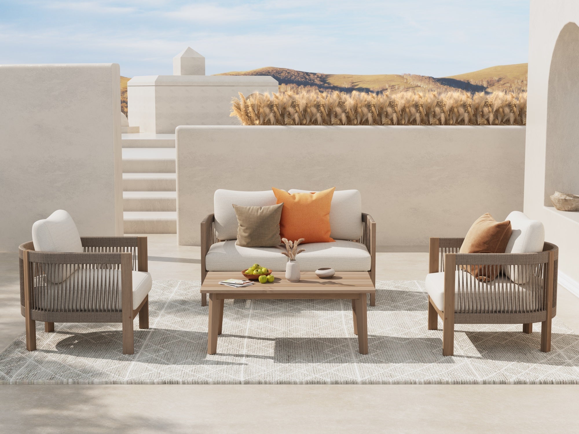 Foristern 4-seat Wooden Outdoor furniture Set with Rope Design - Sunsitt Modern Outdoor Furniture