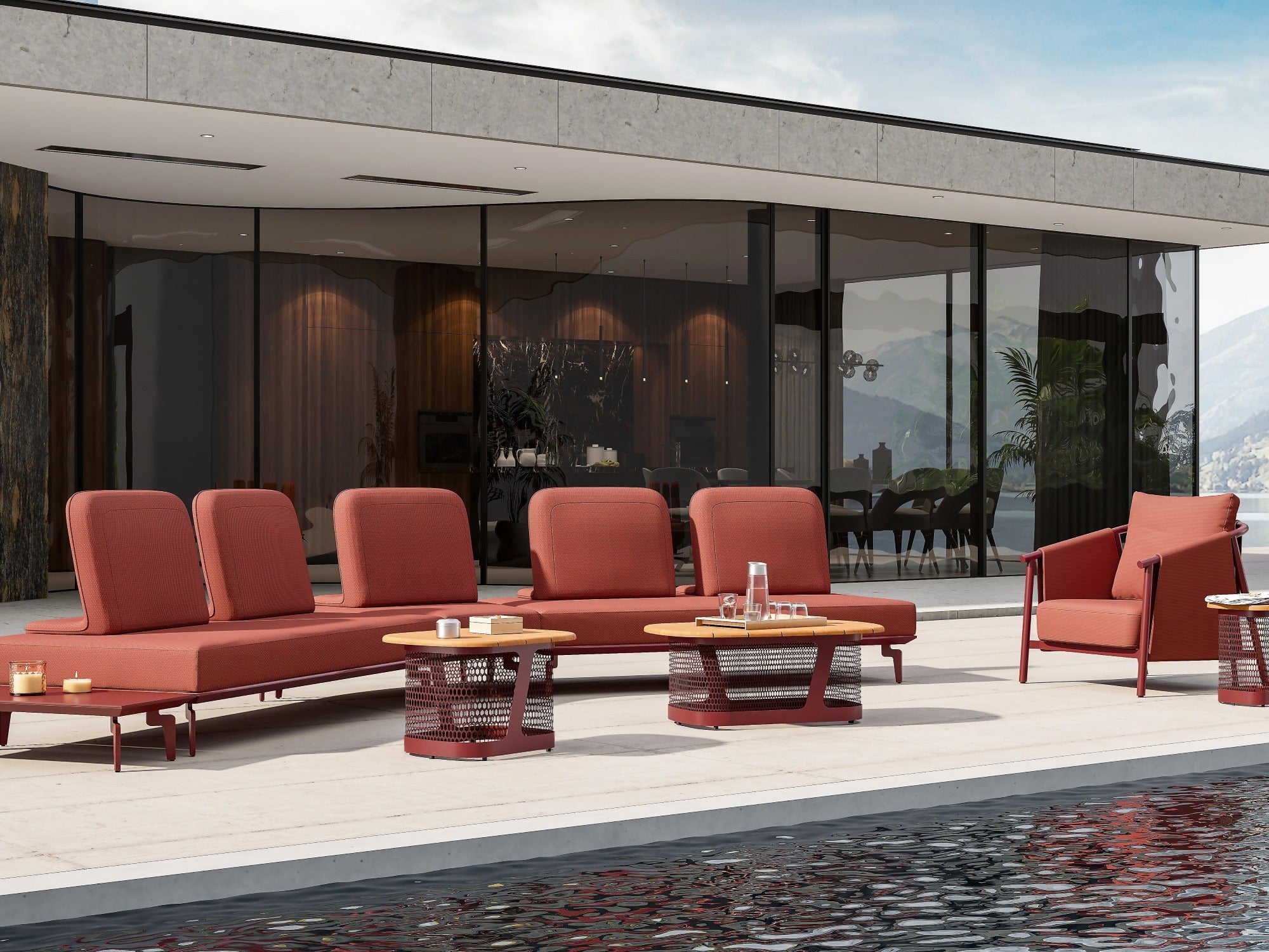 Autour Taupe Outdoor Sectional Sofa Set w/ Four Tables - Sunsitt Premium Modern Outdoor Patio Furniture set