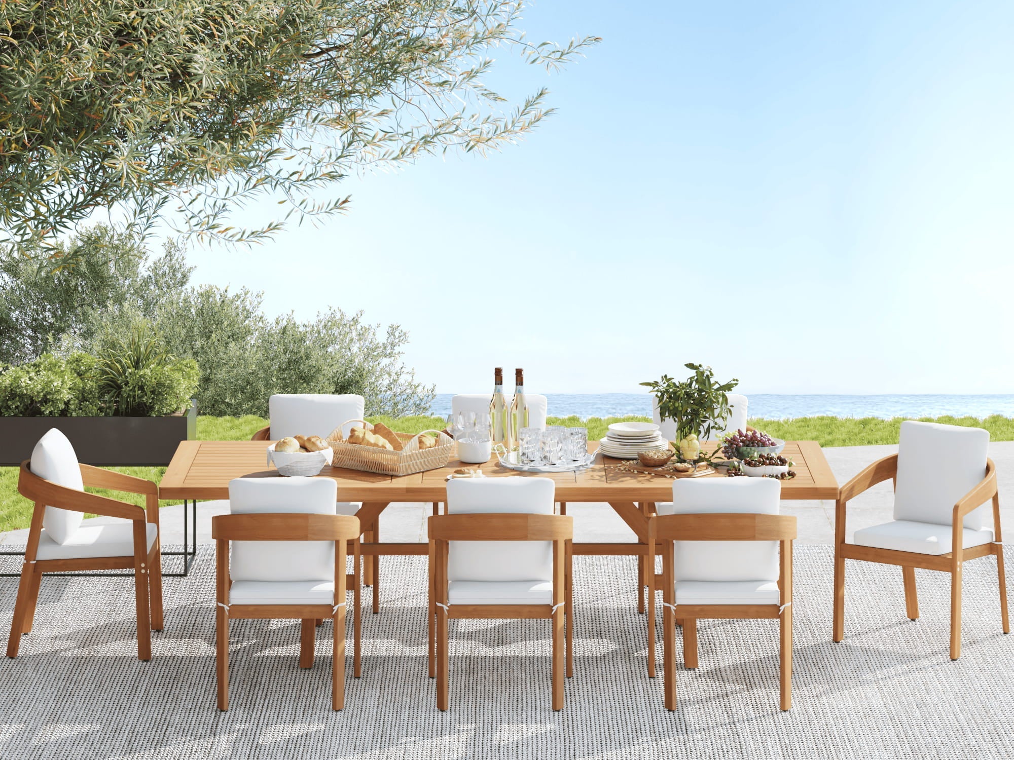 Drift Extendable Eucalyptus Wood Outdoor Dining Set For 8 People - Sunsitt modern outdoor dining furniture set