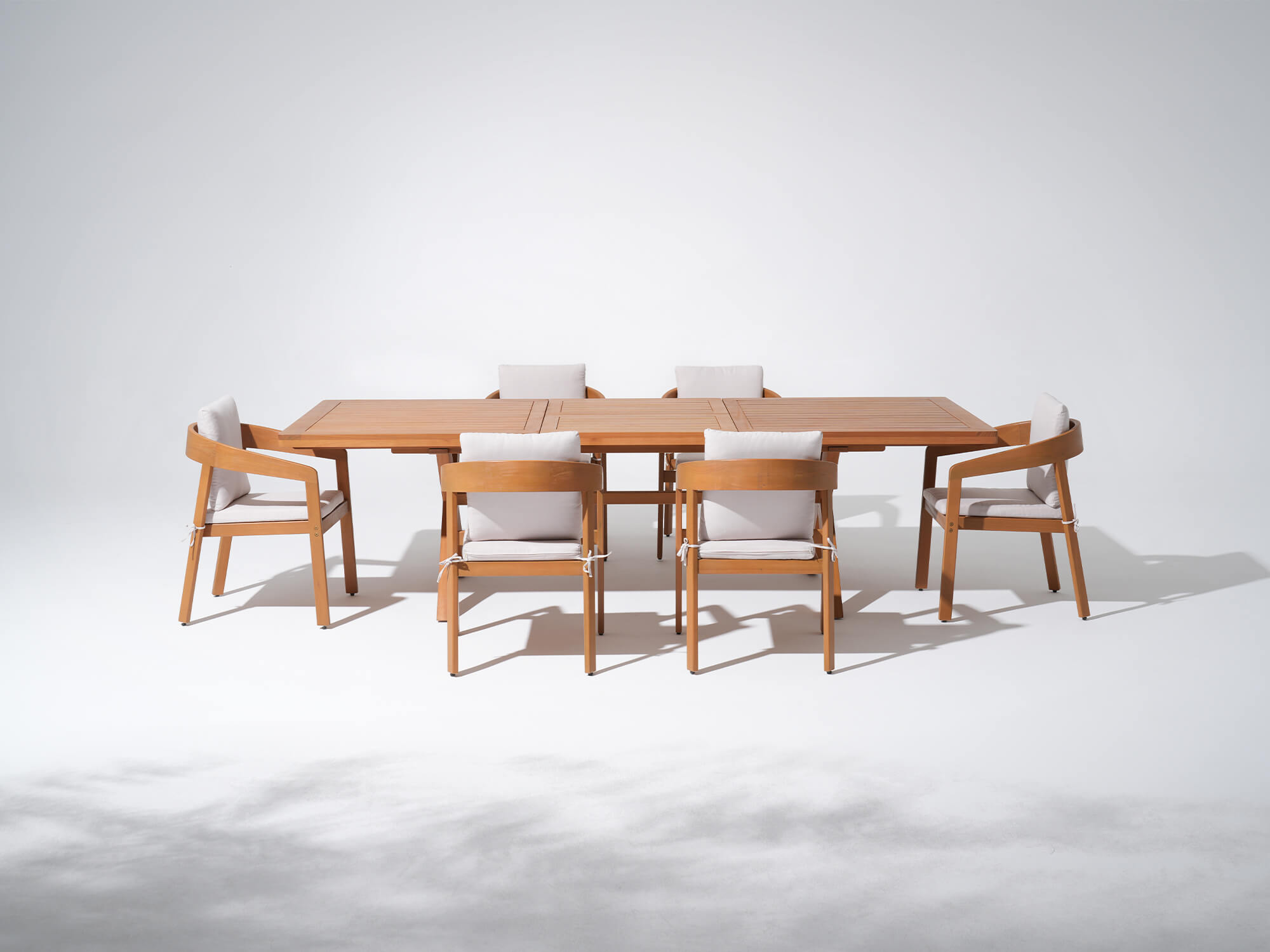 7pcs Eucalyptus Wooden dining table and 4 matching chairs with cushions - Sunsitt’s Modern Premium Outdoor Furniture