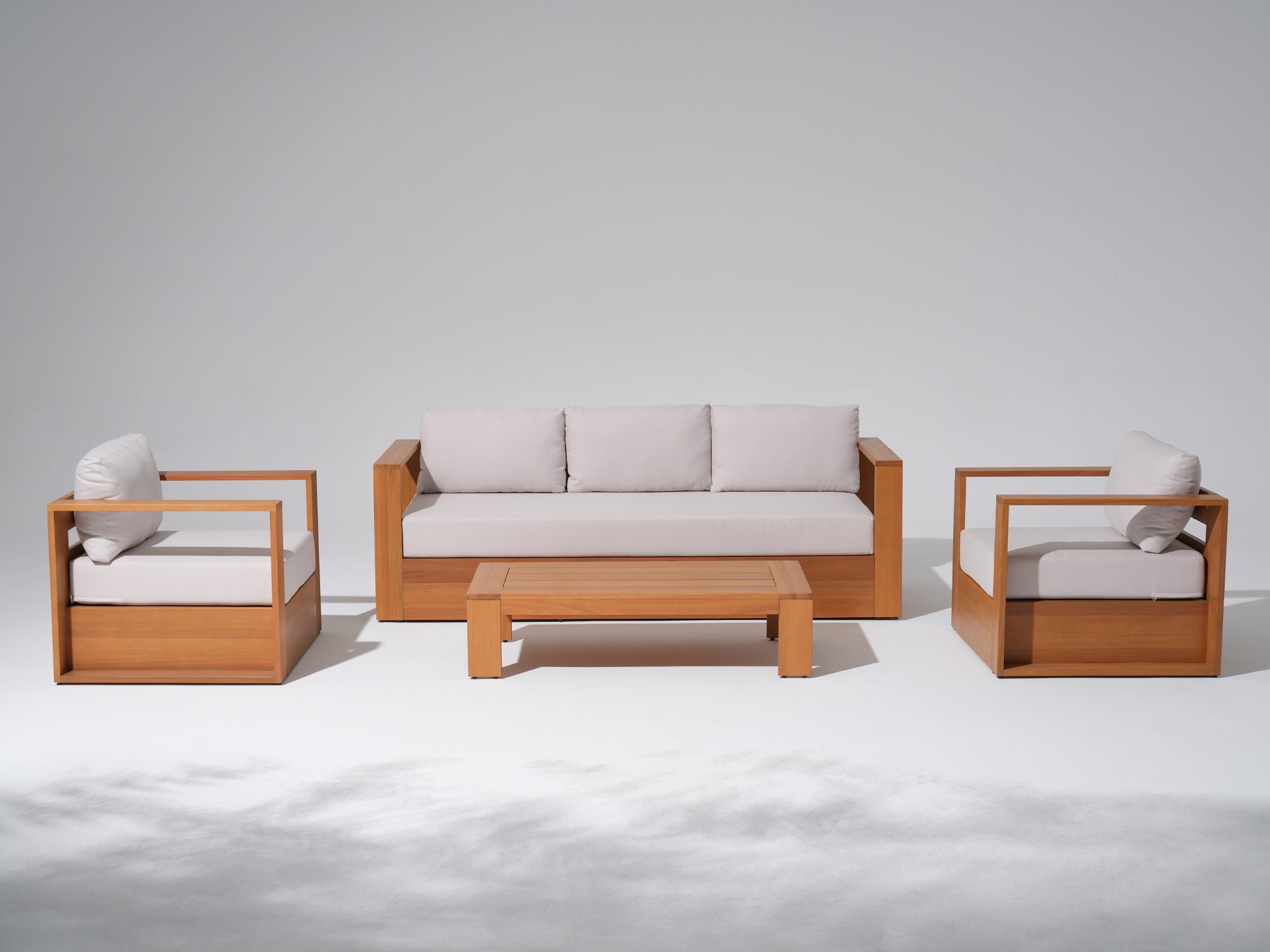 Foristern 4-Piece Wooden Outdoor Sofa Set,  White Olefin Cushions