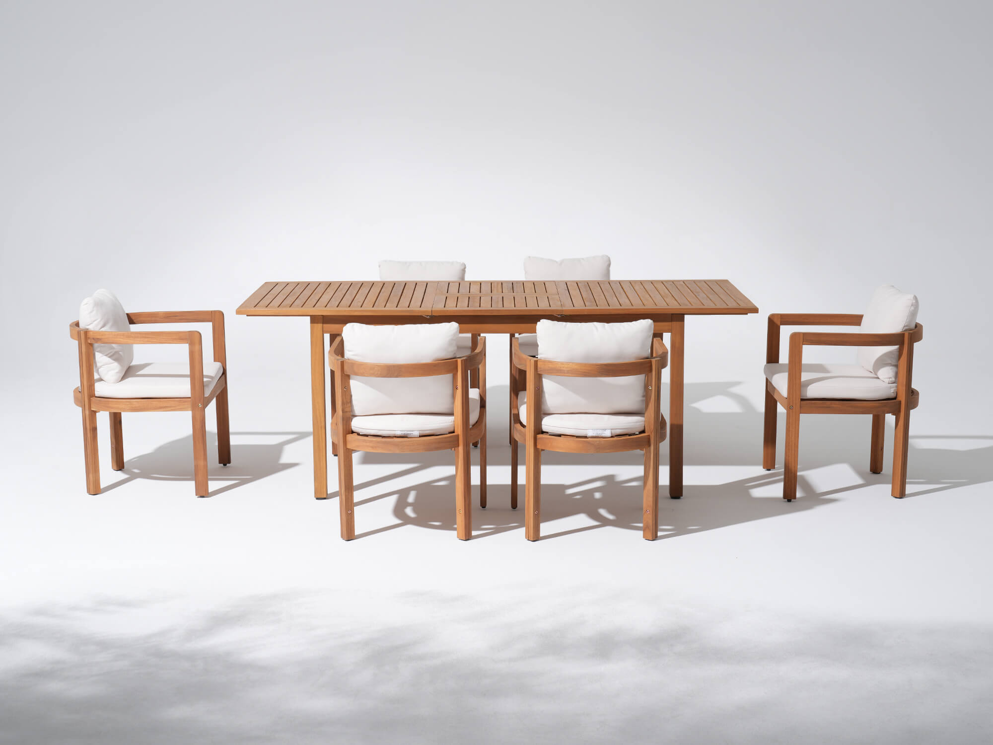 Wooden outdoor extendable rectangular dining table with four matching chairs - Sunsitt Modern Premium Patio Outdoor Furniture