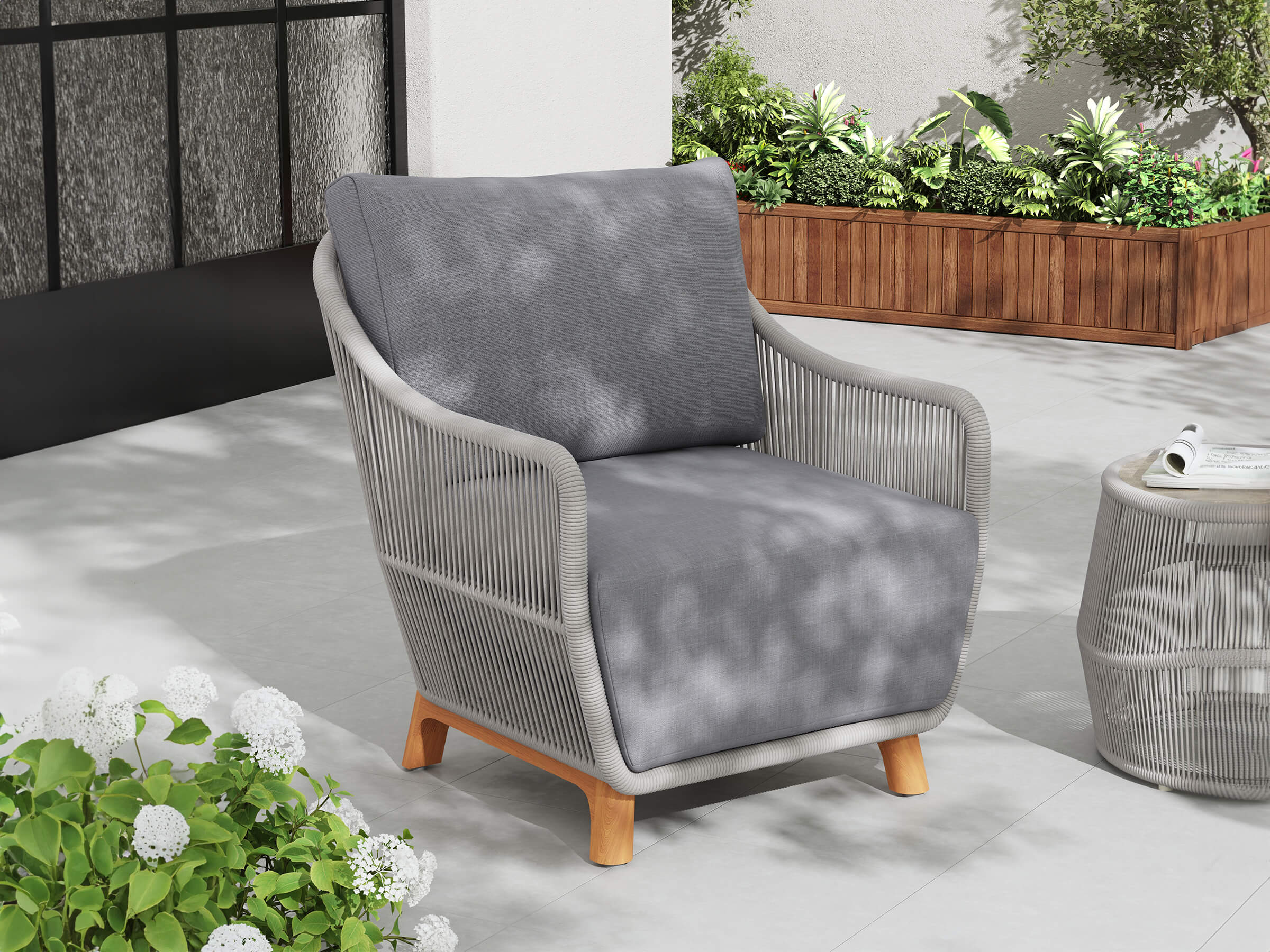 Plena Firefall Outdoor Lounge Chair, Rope and Teak