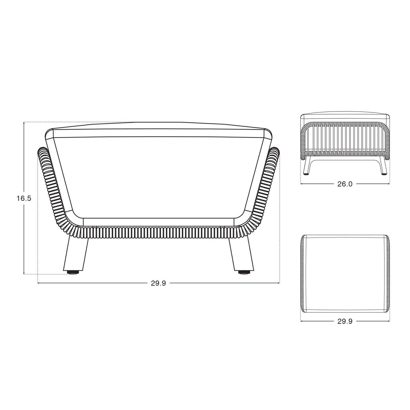 Natural - Lounge Chair Set, Ottoman Dimension Information - Sunsitt Signature